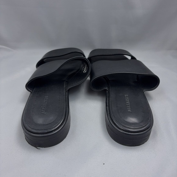 AllSaints Sandals Womens Size 40 Black‎ Leather Studded Slide Made in Portugal - Picture 3 of 8